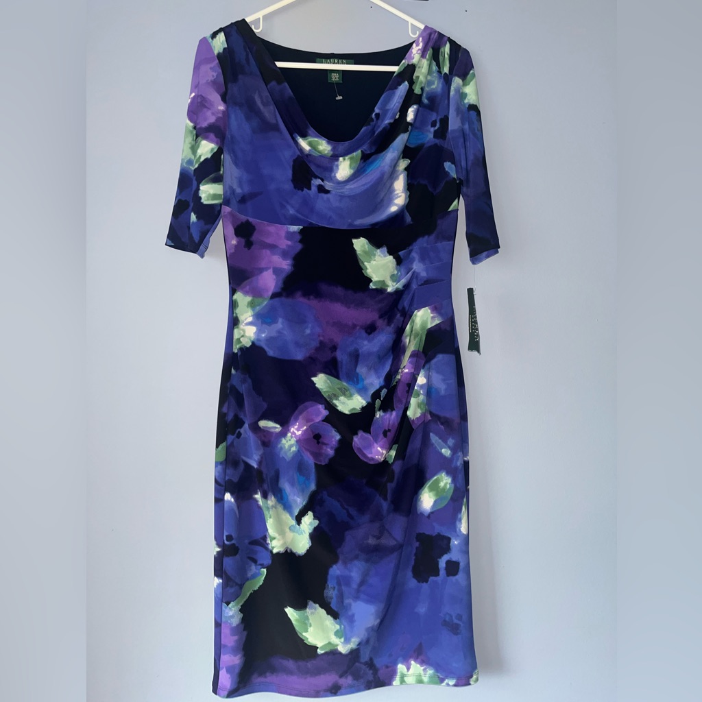 Lauren Ralph Lauren Floral Ruched Jersey Knee Length Dress Size 8